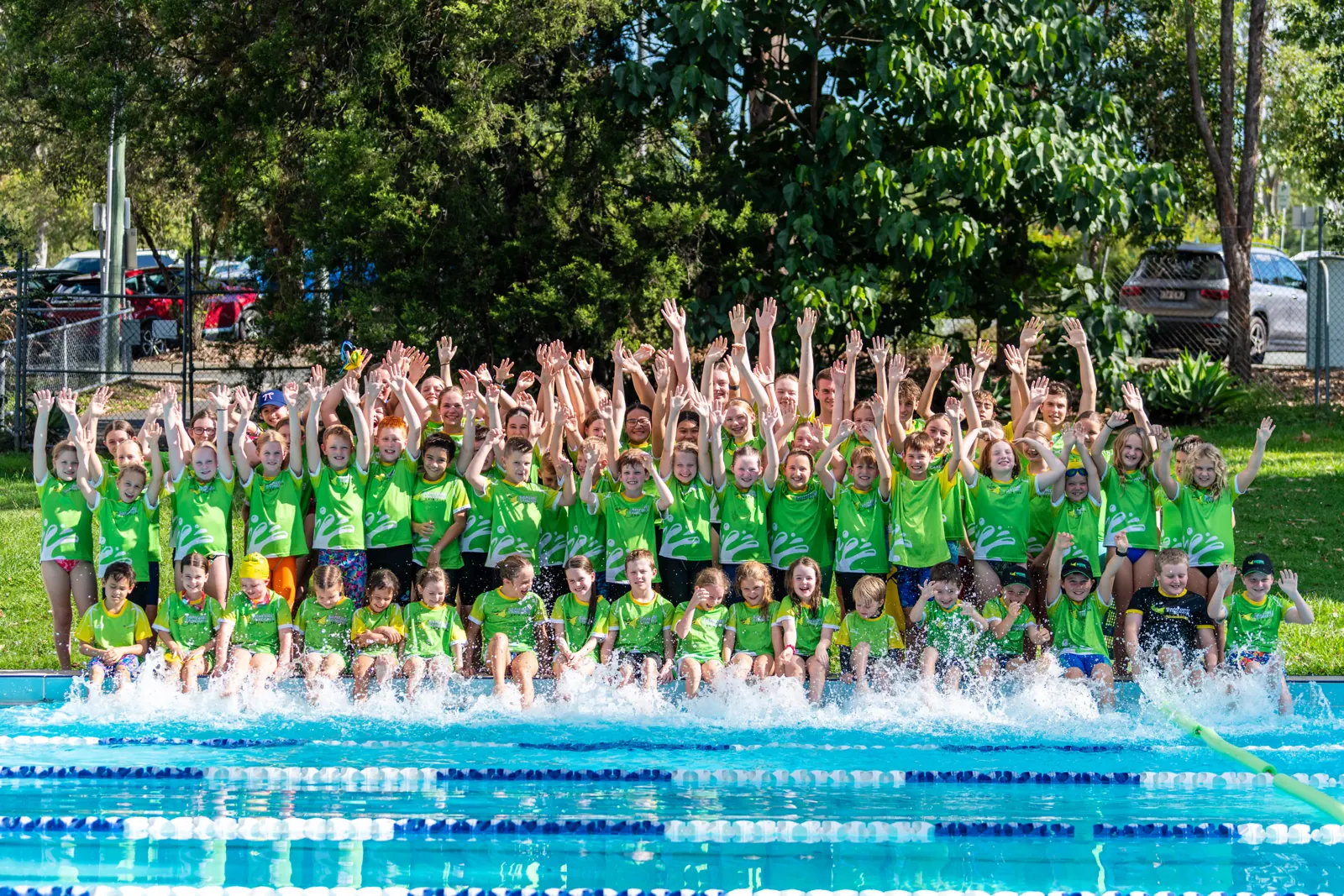 The whole club splashing in the pool at the Bronte Barratt Shield